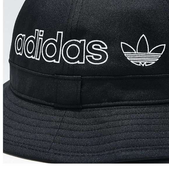 Adidas Unisex Originals Bell Bucket Hat Black White Logo Boonie - Picture 2 of 10